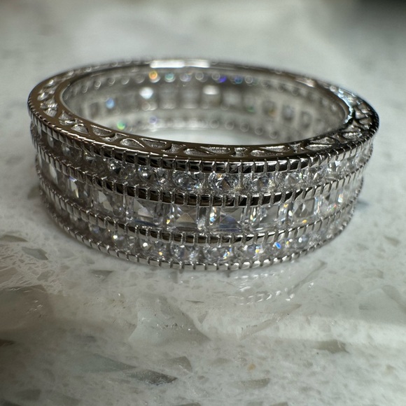 STERLING SILVER TRIPLE ROW ETERNITY BAND SIZE 9 - Picture 6 of 17